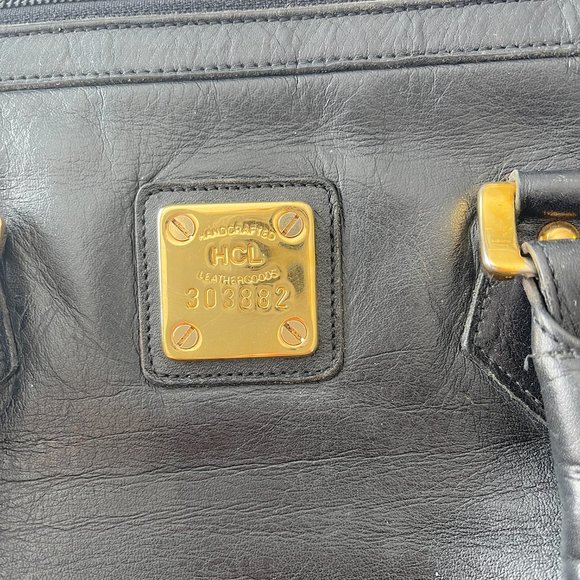 Large Vintage Black Leather HCL Handcrafted Leather Satchel Bag - Picture 12 of 12